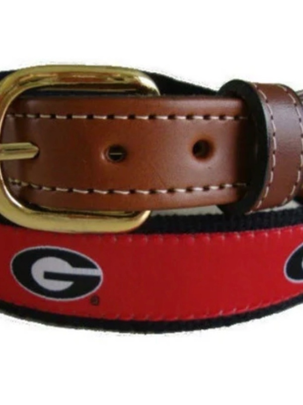 Georgia Bulldogs Brown Leather & Red Collegiate Web Belt